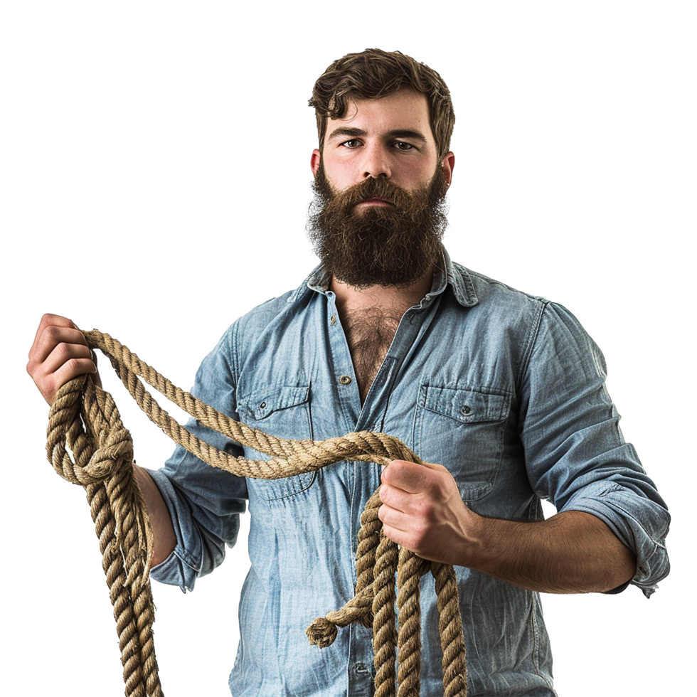 AI generated Man with beard and a long rope isolated on transparent background png