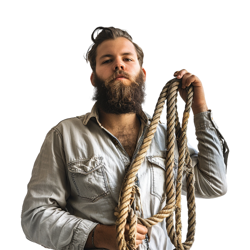 ai gegenereerd Mens met baard en een lang touw geïsoleerd Aan transparant achtergrond PNG