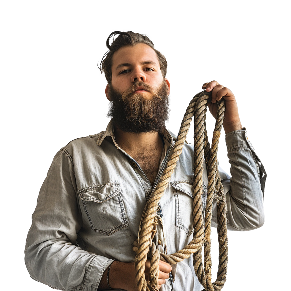 AI generated Man with beard and a long rope isolated on transparent background png