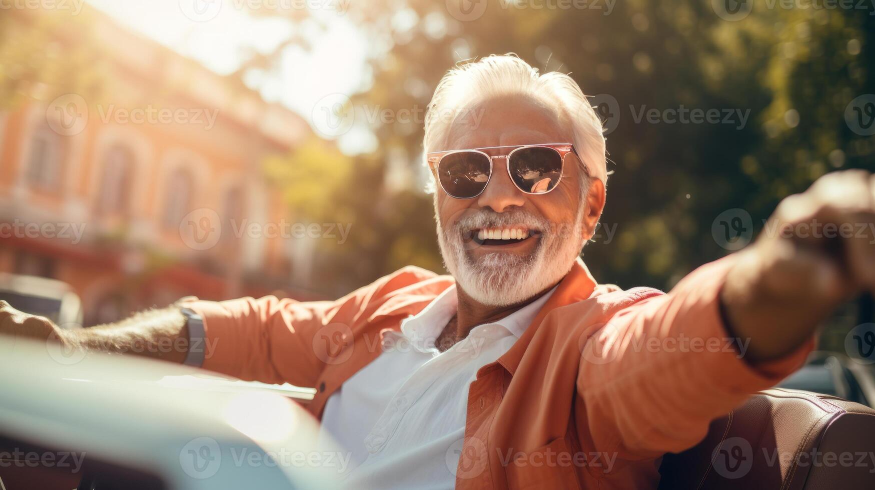 AI generated Joyful Senior Man Enjoying a Drive in His Convertible photo