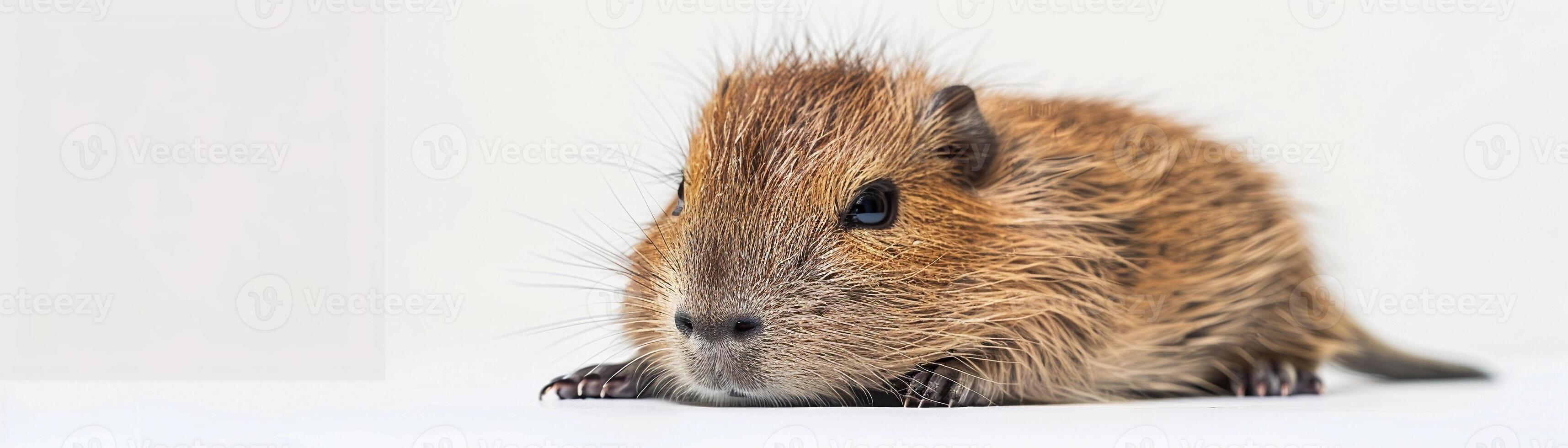 AI generated Curious Capybara, A fluffy baby capybara cub with bright eyes and soft fur, background image, generative AI photo