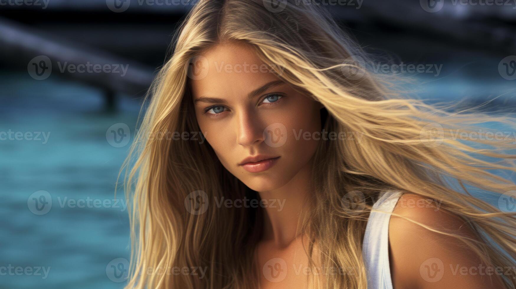 AI generated German Young Blonde Woman at the Beach photo