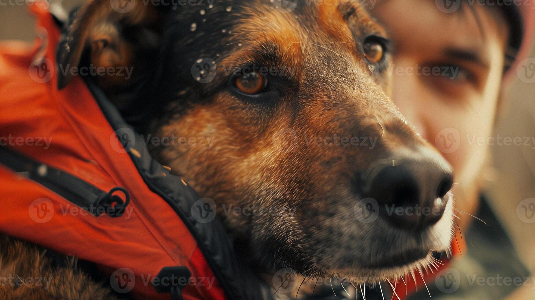 ai generado un hombre y su perro Listo para un al aire libre aventura, con excursionismo engranaje o caminando accesorios, generativo ai foto