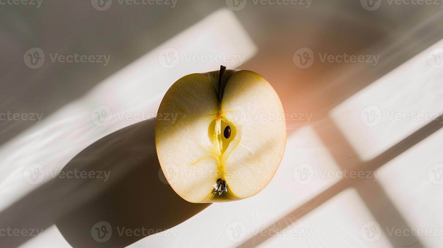 AI generated Single perfectly sliced apple positioned in the center of the white background, generative AI, background image photo