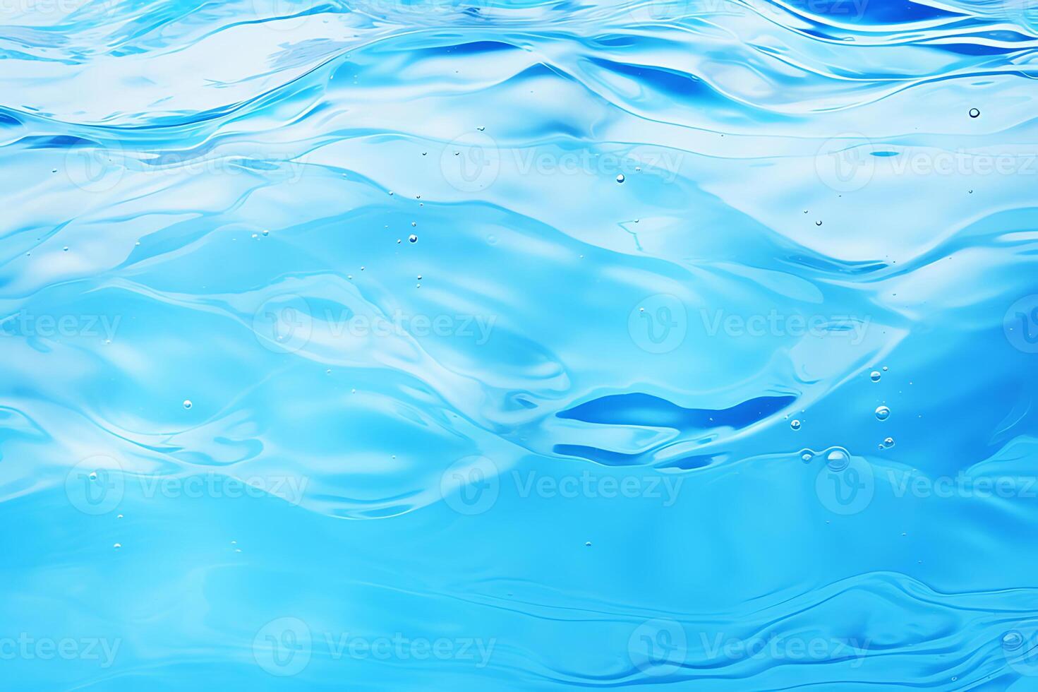 AI generated Clear blue water surface with beautiful splashing ripples and soap bubbles. Abstract summer banner background photo