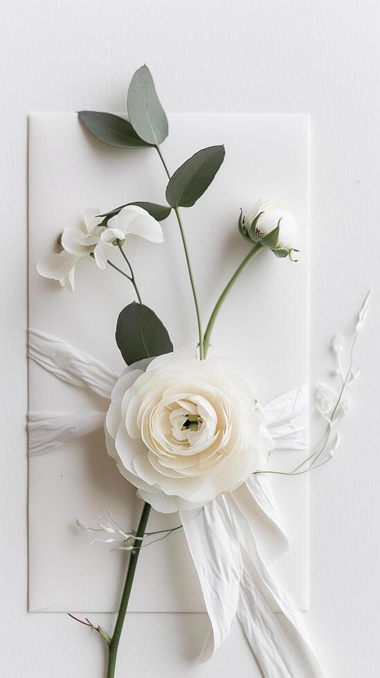 AI generated Minimalist Wedding Invitation, A minimalist wedding invitation features elegant calligraphy in black against a crisp white background, background image, generative AI photo