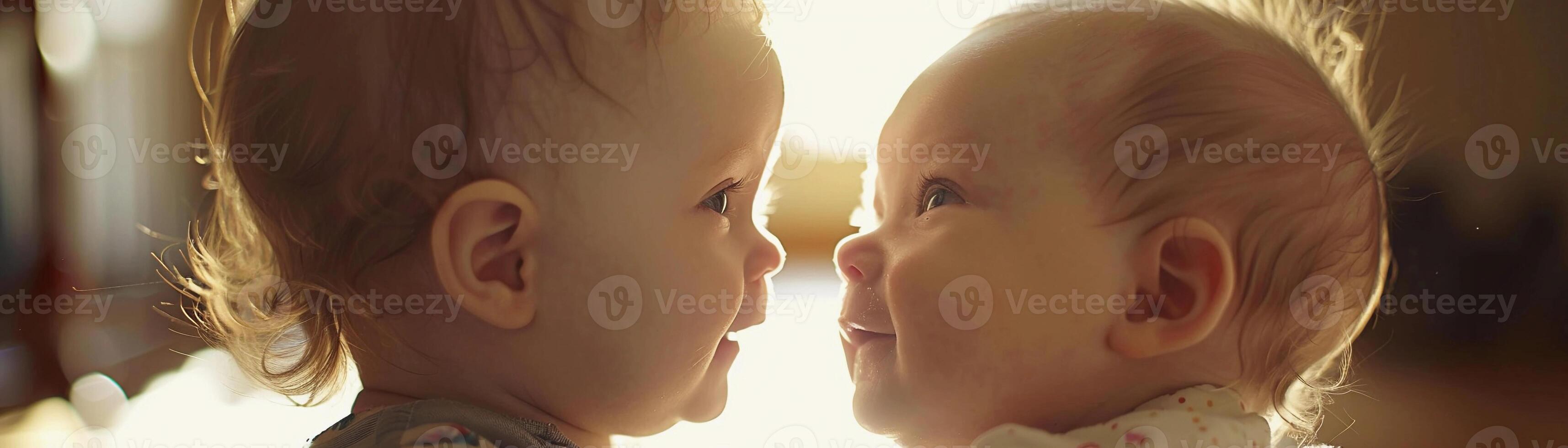 AI generated Sibling love, A tender image of a toddler gently interacting with their newborn sibling, background image, generative AI photo