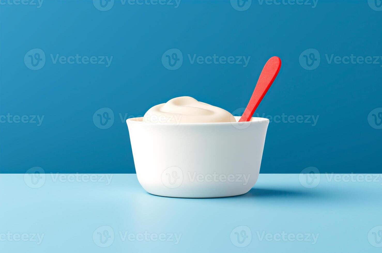 AI generated Yogurt with red spoon, ice cream with spoon in jar photo