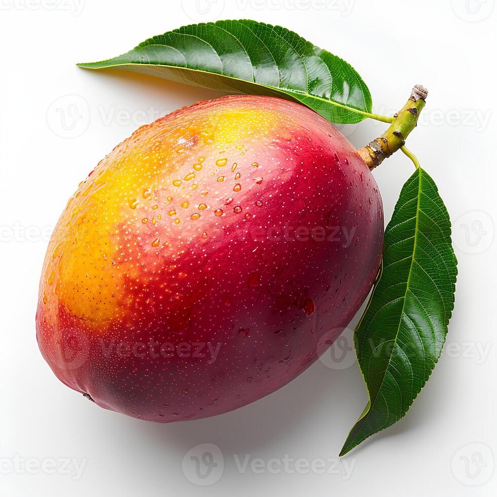 AI generated Mango isolated on white background with shadow. Tropical fruit mango isolated. Mango slices on white background. Mango top view. Mango flat lay photo