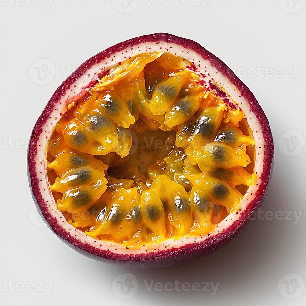 ai generado pasión Fruta aislado en blanco antecedentes con sombra. púrpura pasión Fruta parte superior vista. pasión Fruta plano poner. tropical Fruta pasión Fruta foto