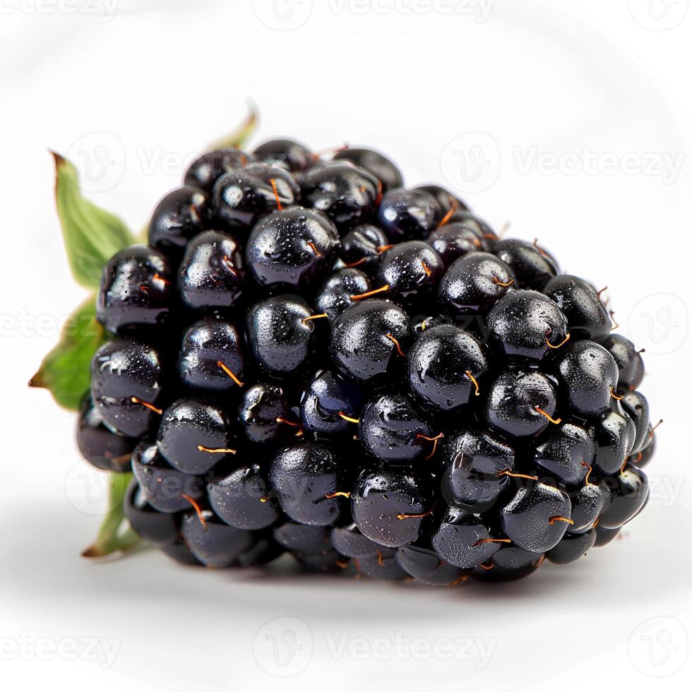 AI generated Blackberry fruit isolated on white background with shadow. Blackberries isolated. Blackberry top view. Blackberries flat lay photo