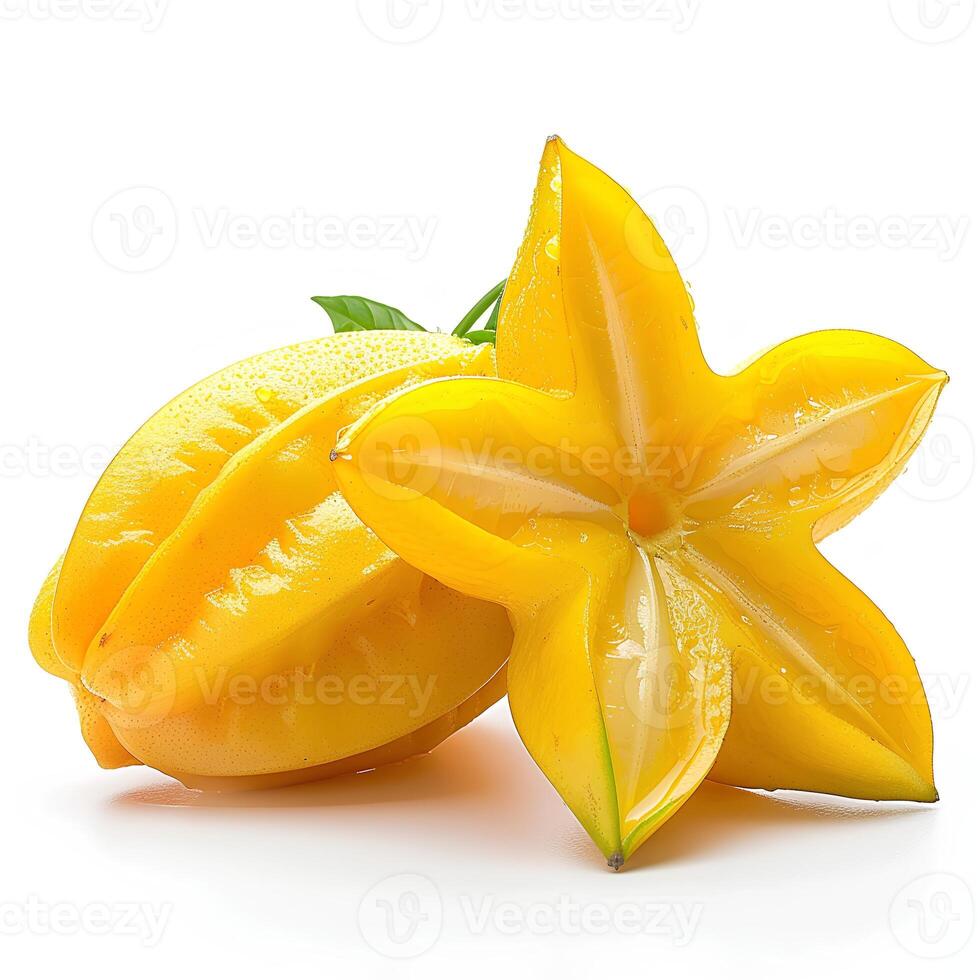 ai generado carambola Fruta aislado en blanco antecedentes con sombra. estrella Fruta aislado. carambola estrella conformado fruta. carambola parte superior vista. Fruta estrella plano laico foto