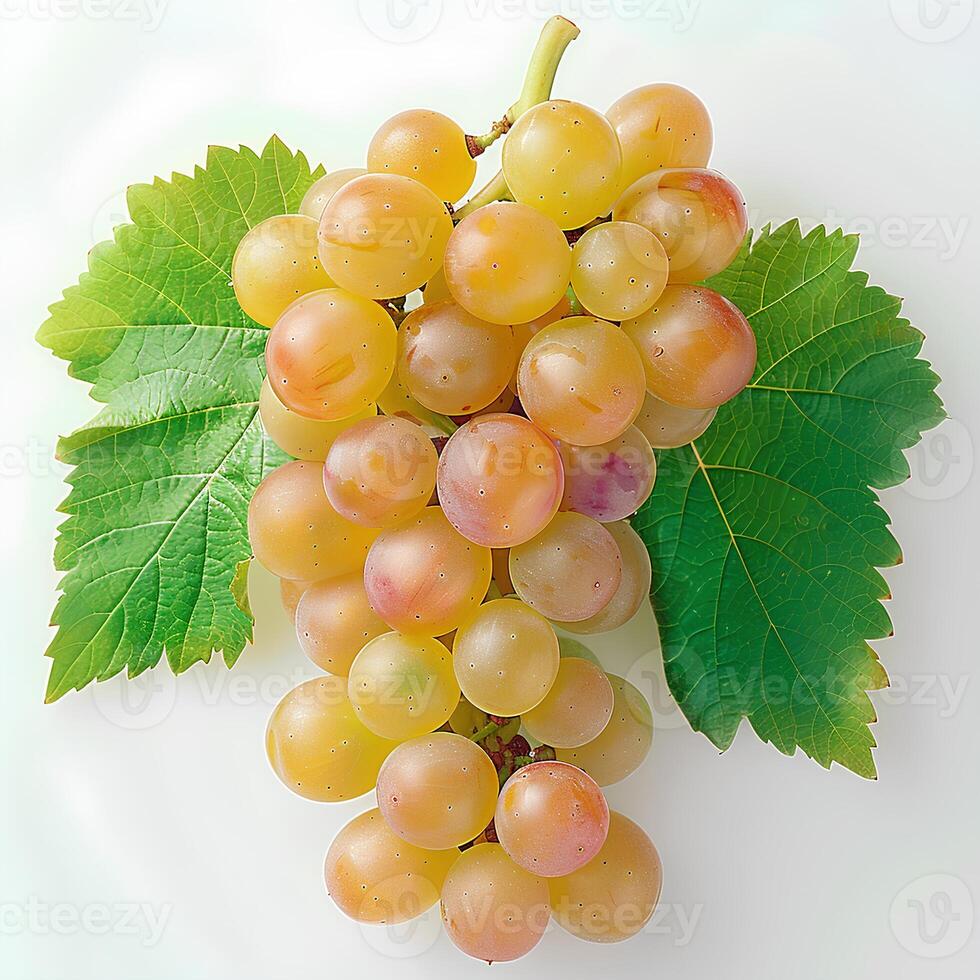 AI generated White grapes isolated on white background with shadow. Centennial grapes isolated. Table grape of Centennial for food purposes photo