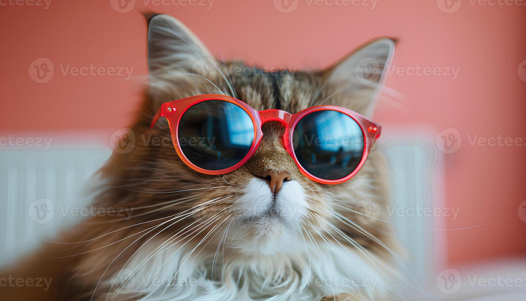 AI generated Cat wearing sunglasses on simple background. Feline cat with sunglasses isolated on background. Fashionable furry cat posing for camera in sunglasses photo