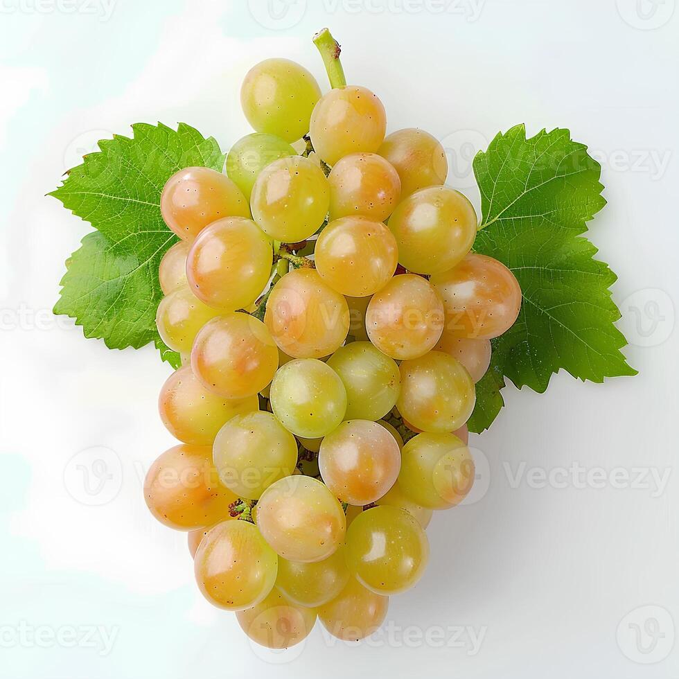 AI generated White grapes isolated on white background with shadow. Centennial grapes isolated. Table grape of Centennial for food purposes photo