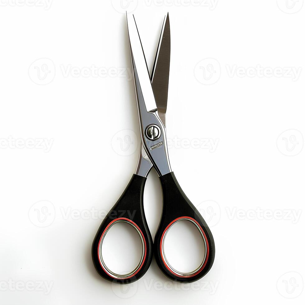 AI generated Stainless steel scissors isolated on white background with shadows. Scissors for office and school supplies. Professional scissors for paper cutting isolated photo