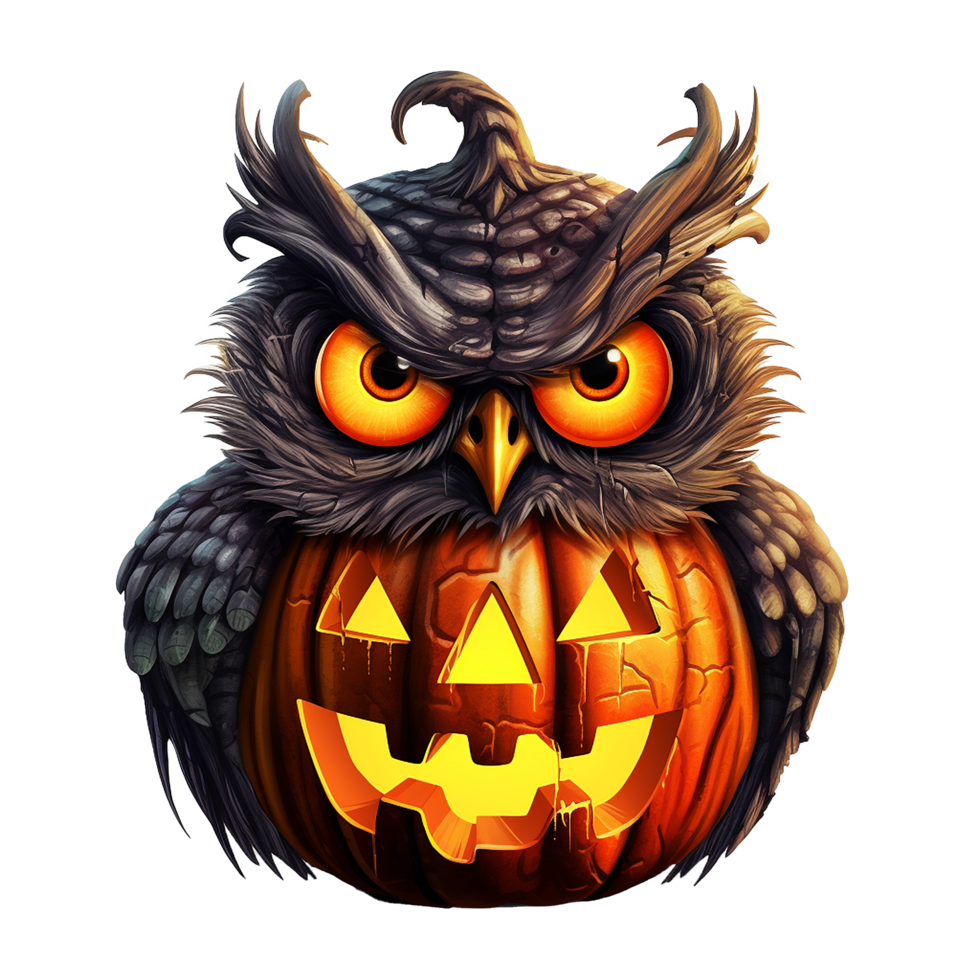 AI generated Halloween owl jack o lantern png isolated on transparent background