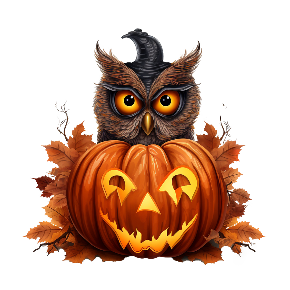 AI generated Halloween owl jack o lantern png isolated on transparent background