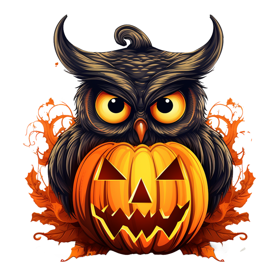 AI generated Halloween owl jack o lantern png isolated on transparent background