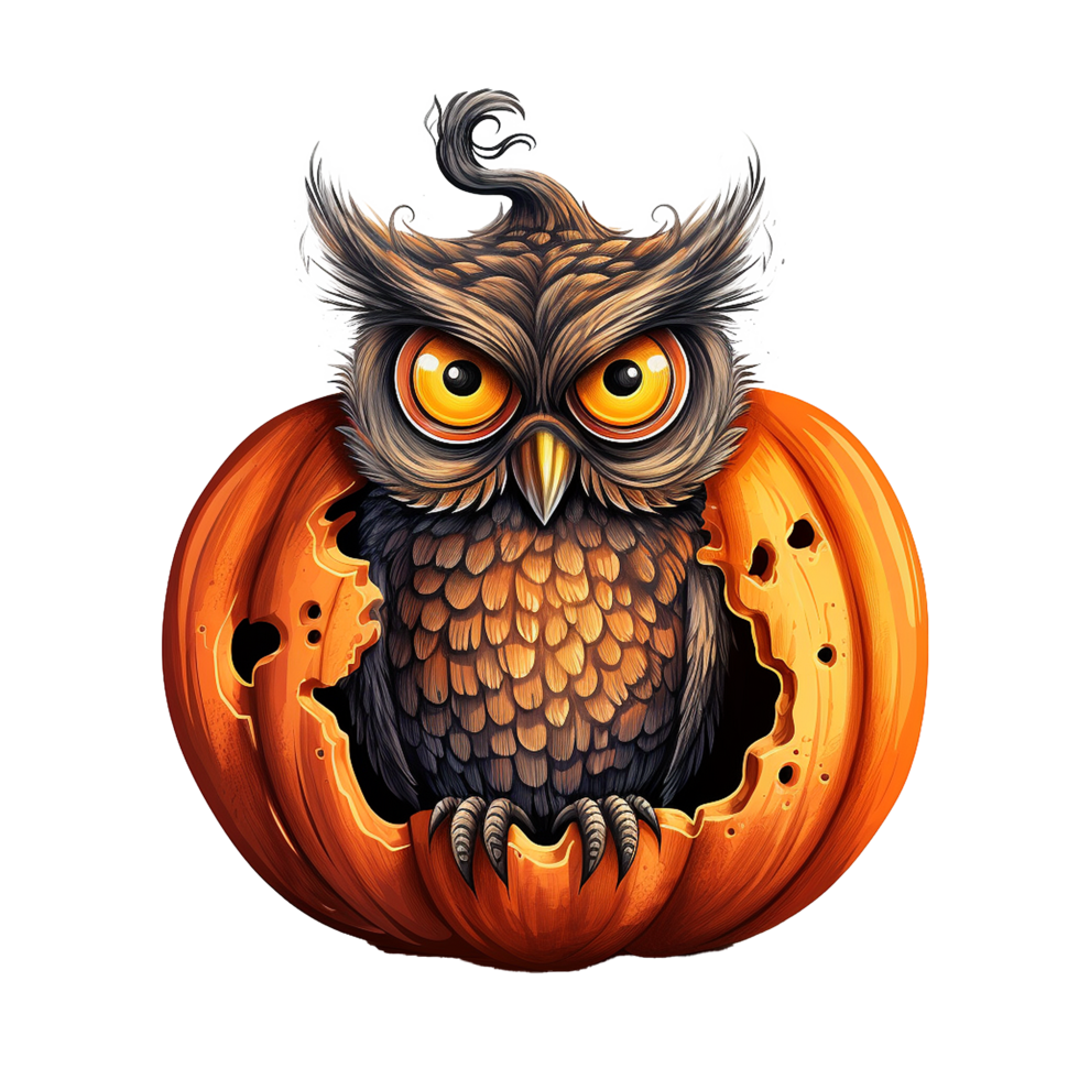 AI generated Halloween owl jack o lantern png isolated on transparent background
