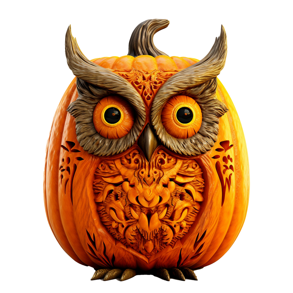 AI generated Halloween owl jack o lantern png isolated on transparent background