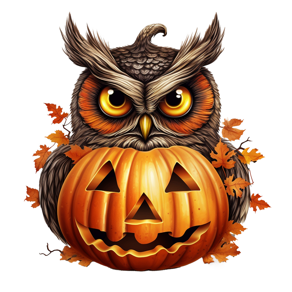 AI generated Halloween owl jack o lantern png isolated on transparent background