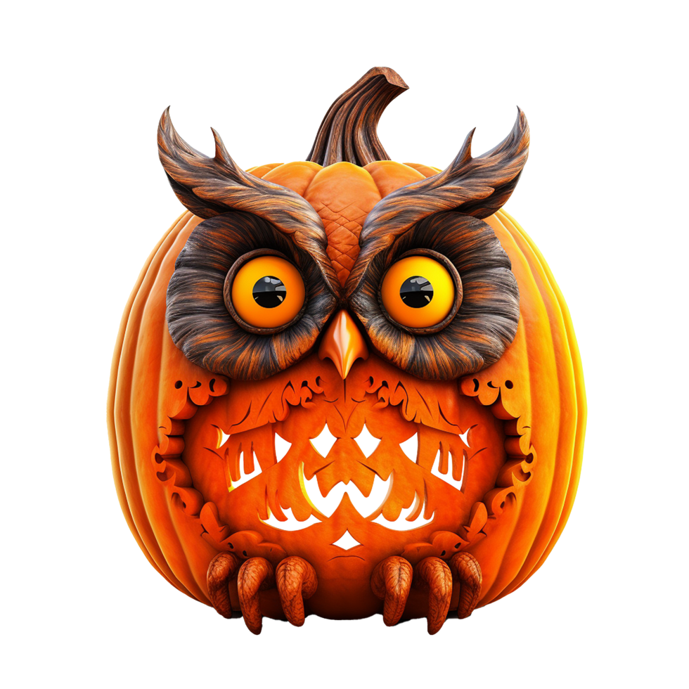 AI generated Halloween owl jack o lantern png isolated on transparent background