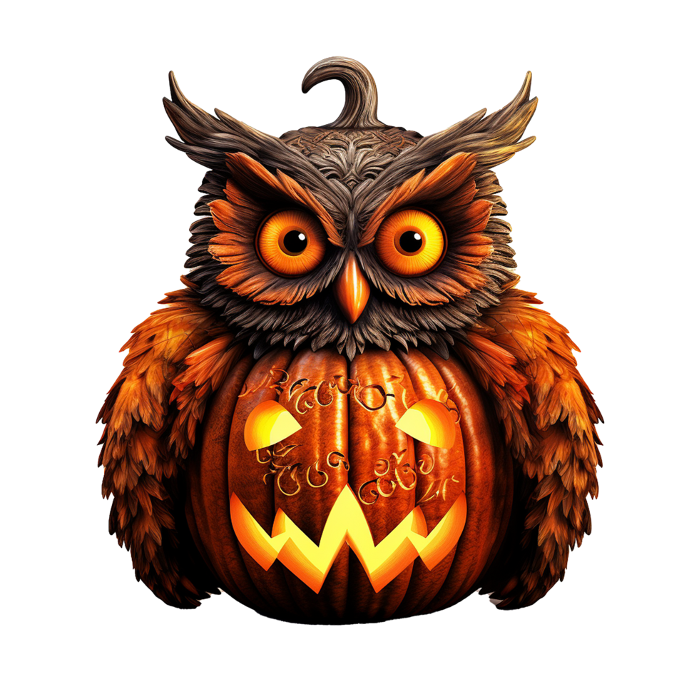 AI generated Halloween owl jack o lantern png isolated on transparent background