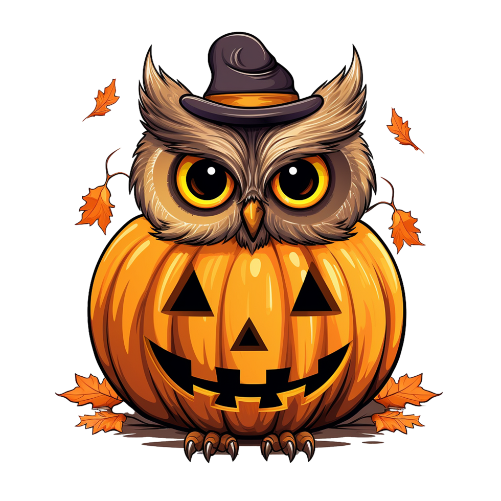 AI generated Halloween owl jack o lantern png isolated on transparent background