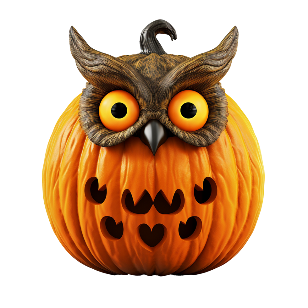 AI generated Halloween owl jack o lantern png isolated on transparent background