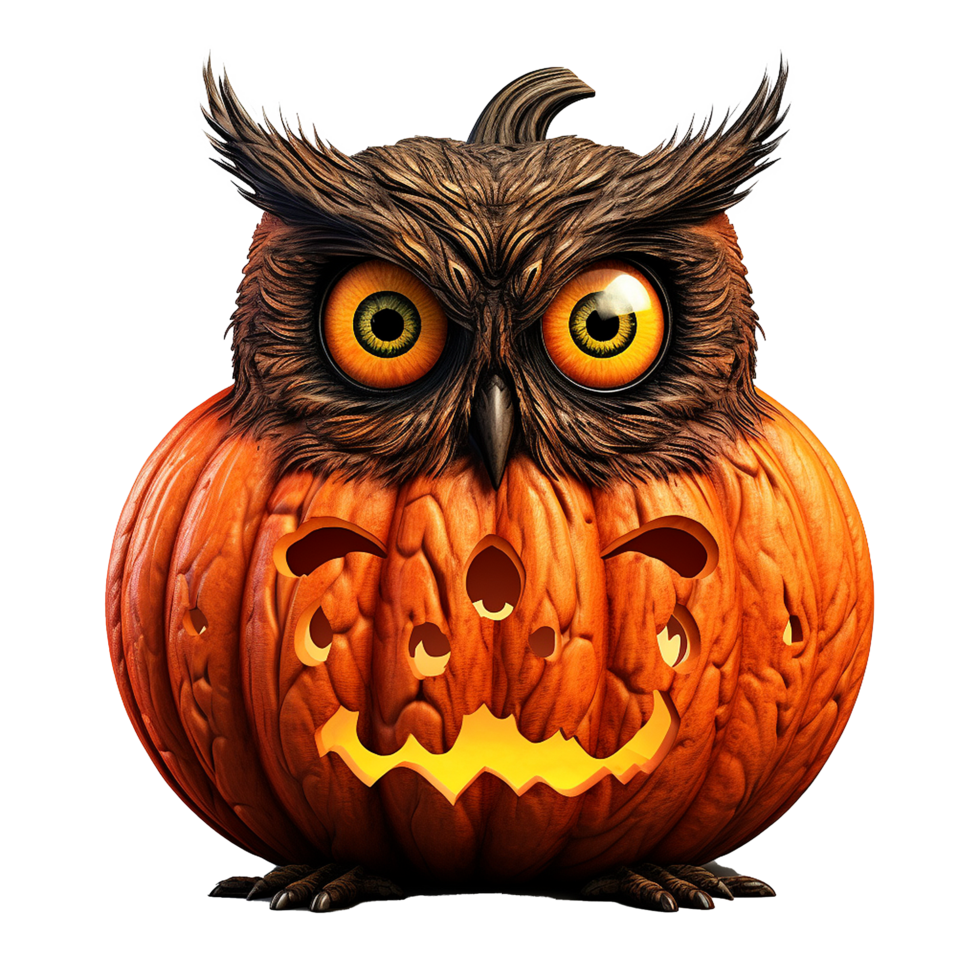 AI generated Halloween owl jack o lantern png isolated on transparent background