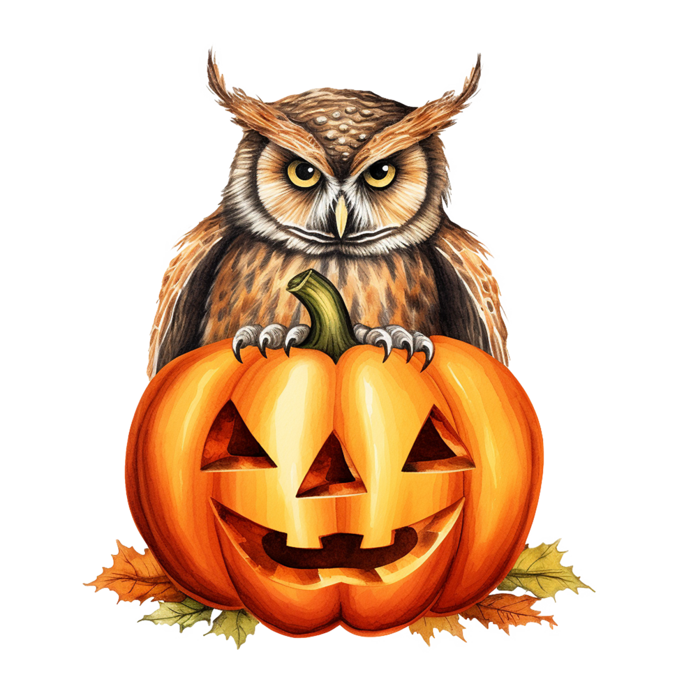 AI generated Halloween owl jack o lantern png isolated on transparent background