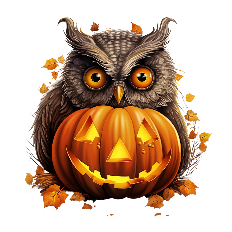 AI generated Halloween owl jack o lantern png isolated on transparent background