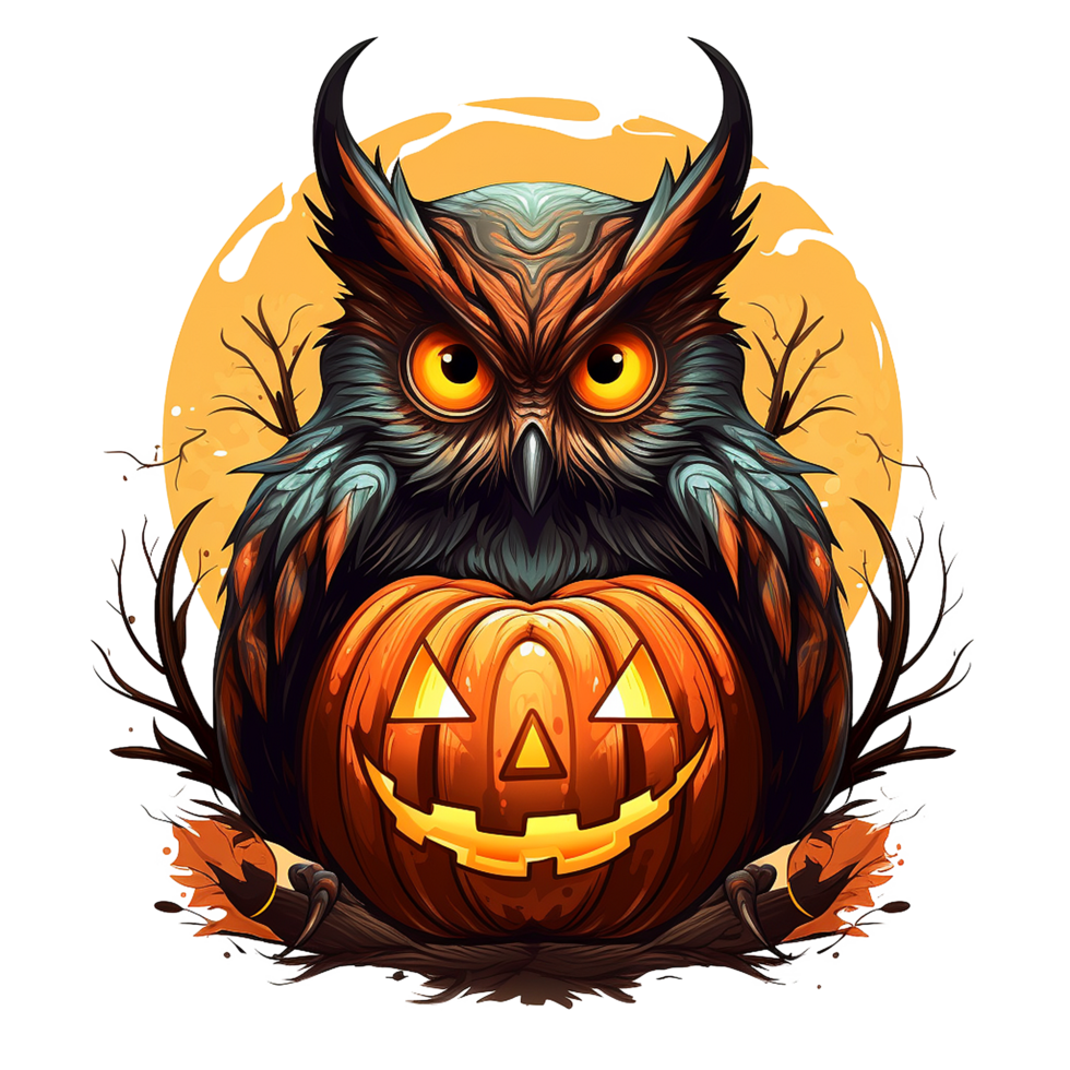 AI generated Halloween owl jack o lantern png isolated on transparent background