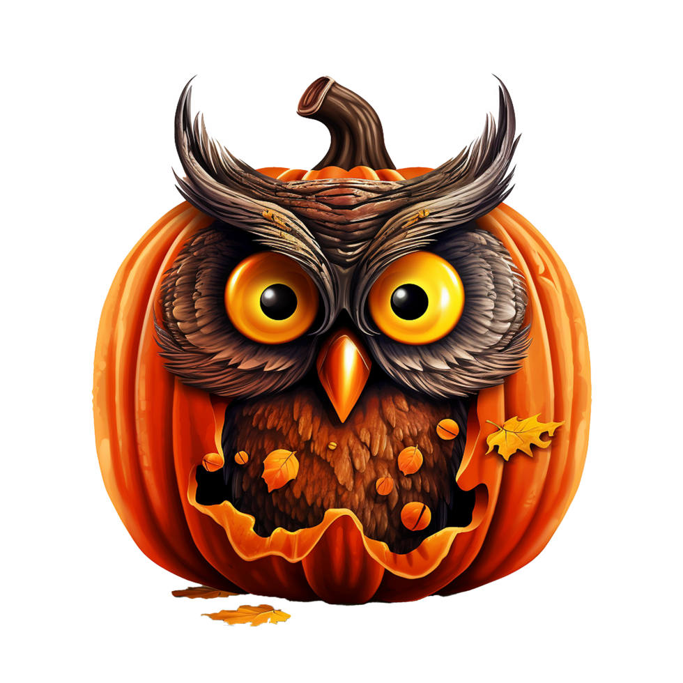 AI generated Halloween owl jack o lantern png isolated on transparent background