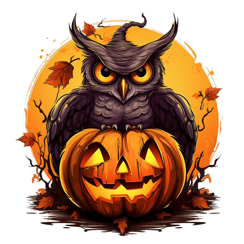 AI generated Halloween owl jack o lantern png isolated on transparent background