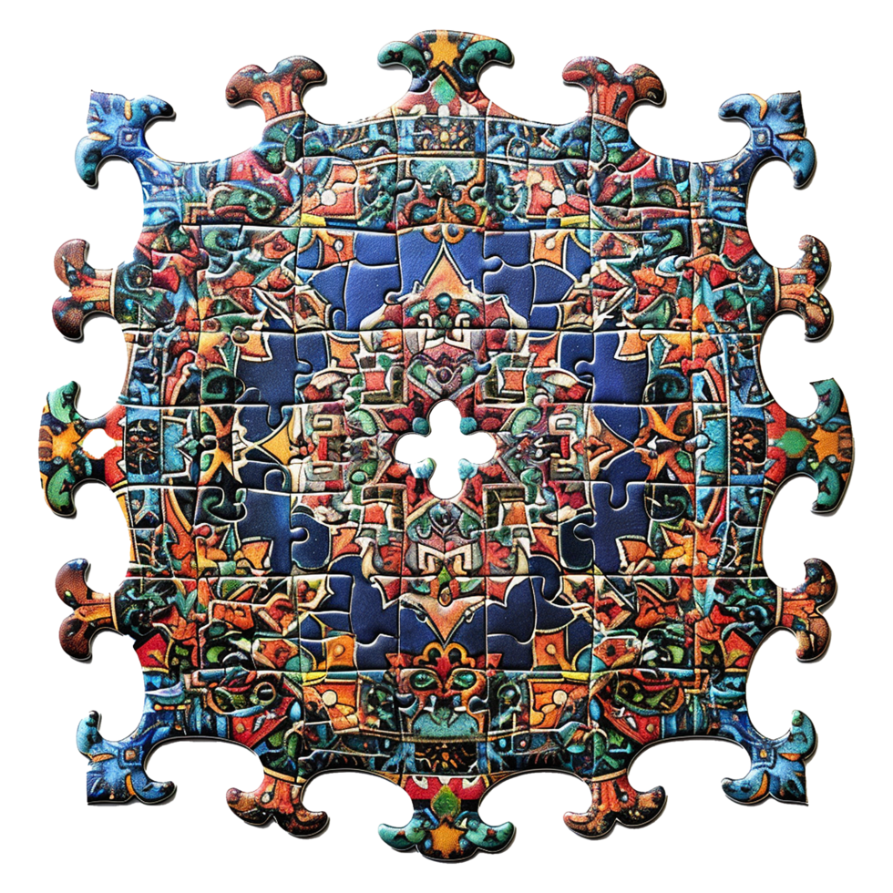 AI generated Interesting islamic themed jigsaw puzzle isolated on transparent background png