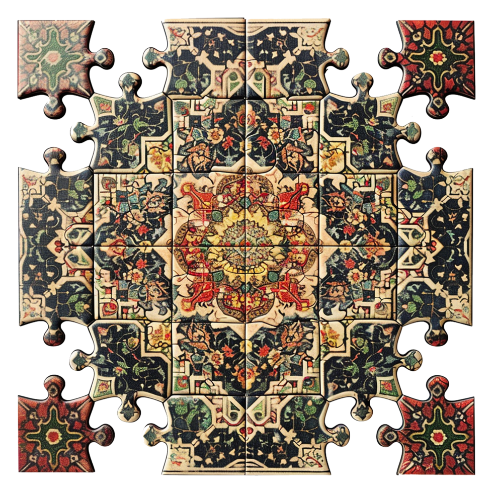 AI generated Interesting islamic themed jigsaw puzzle isolated on transparent background png