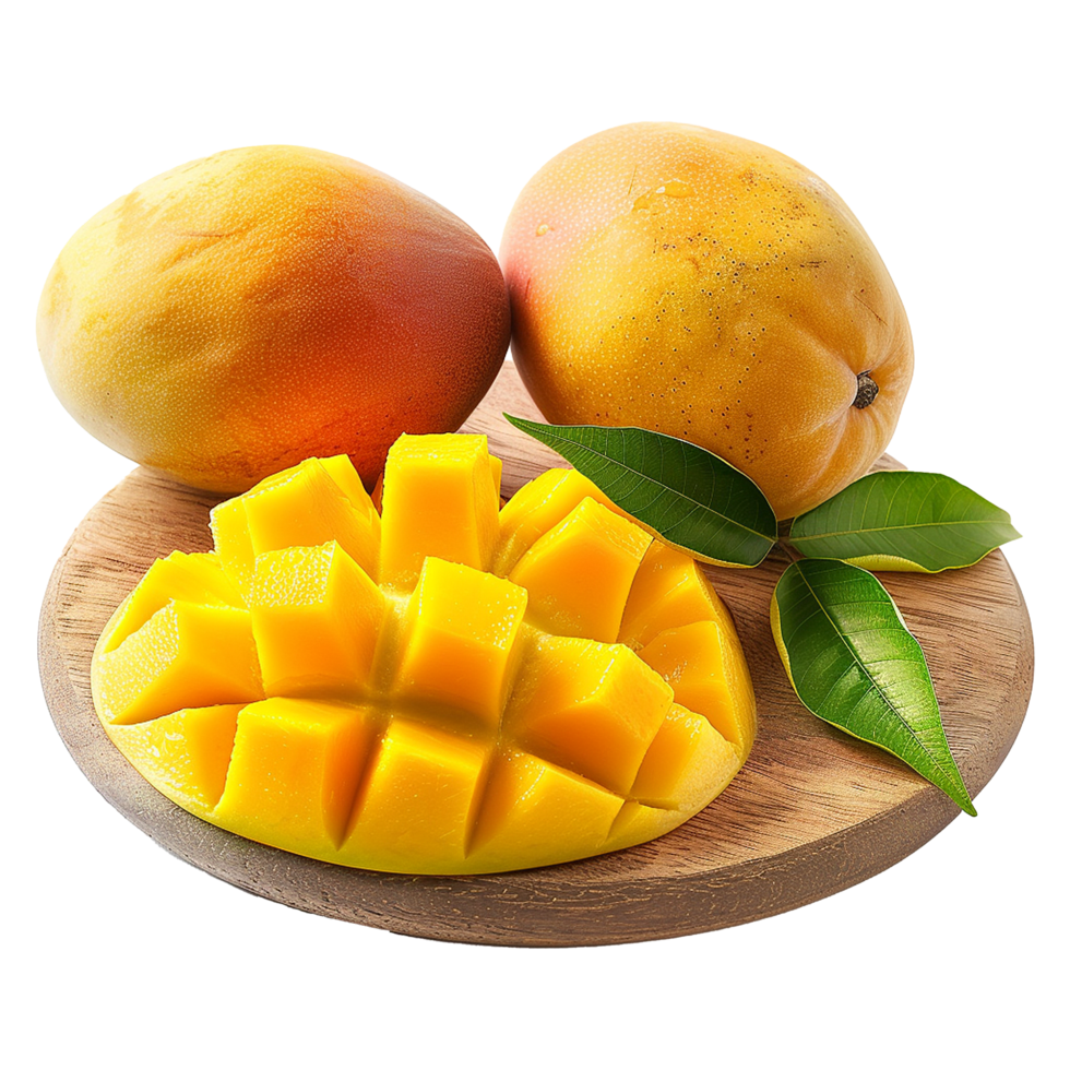 AI generated Mango on wooden plate isolated on transparent background png