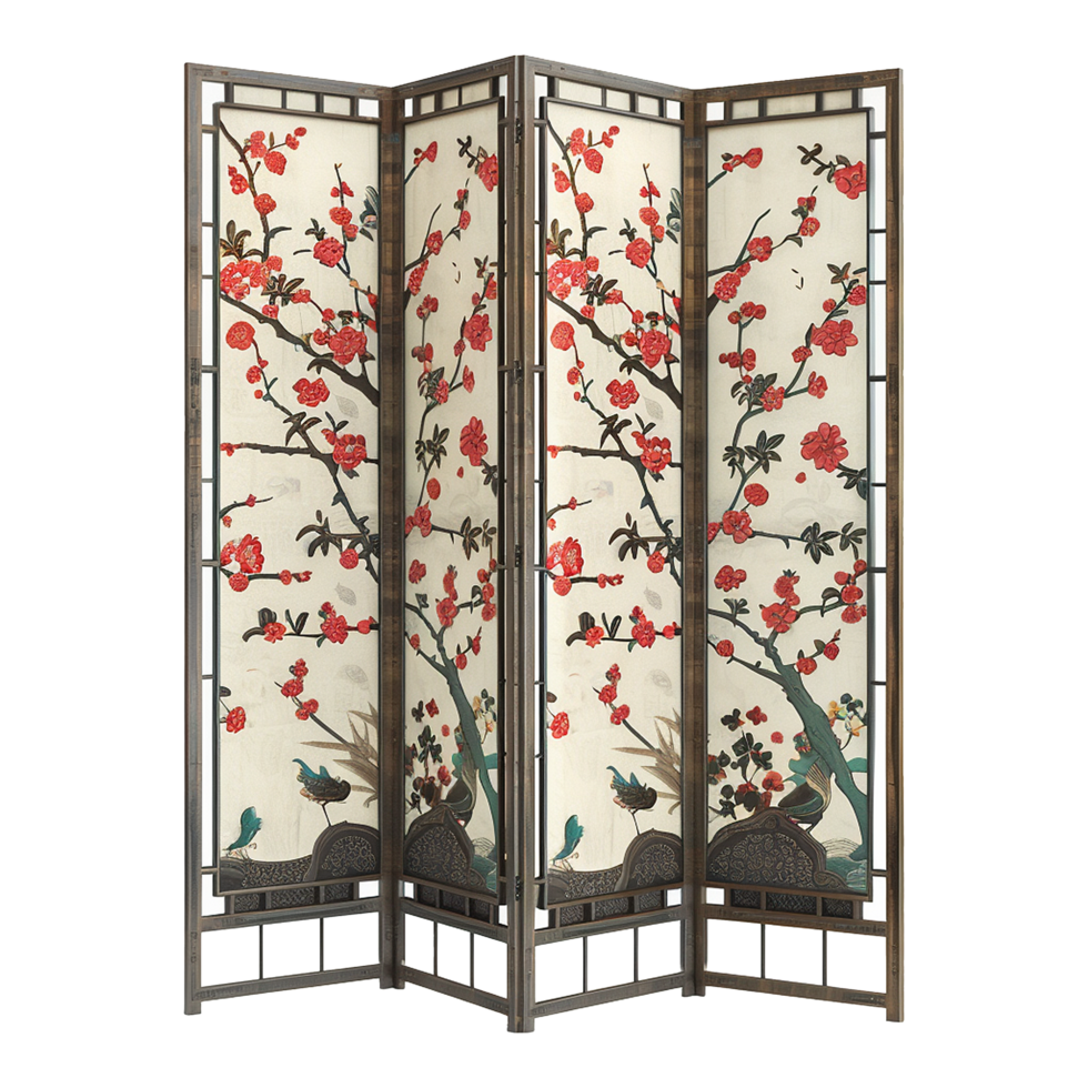 AI generated Folding chinese partition screen on transparent background png