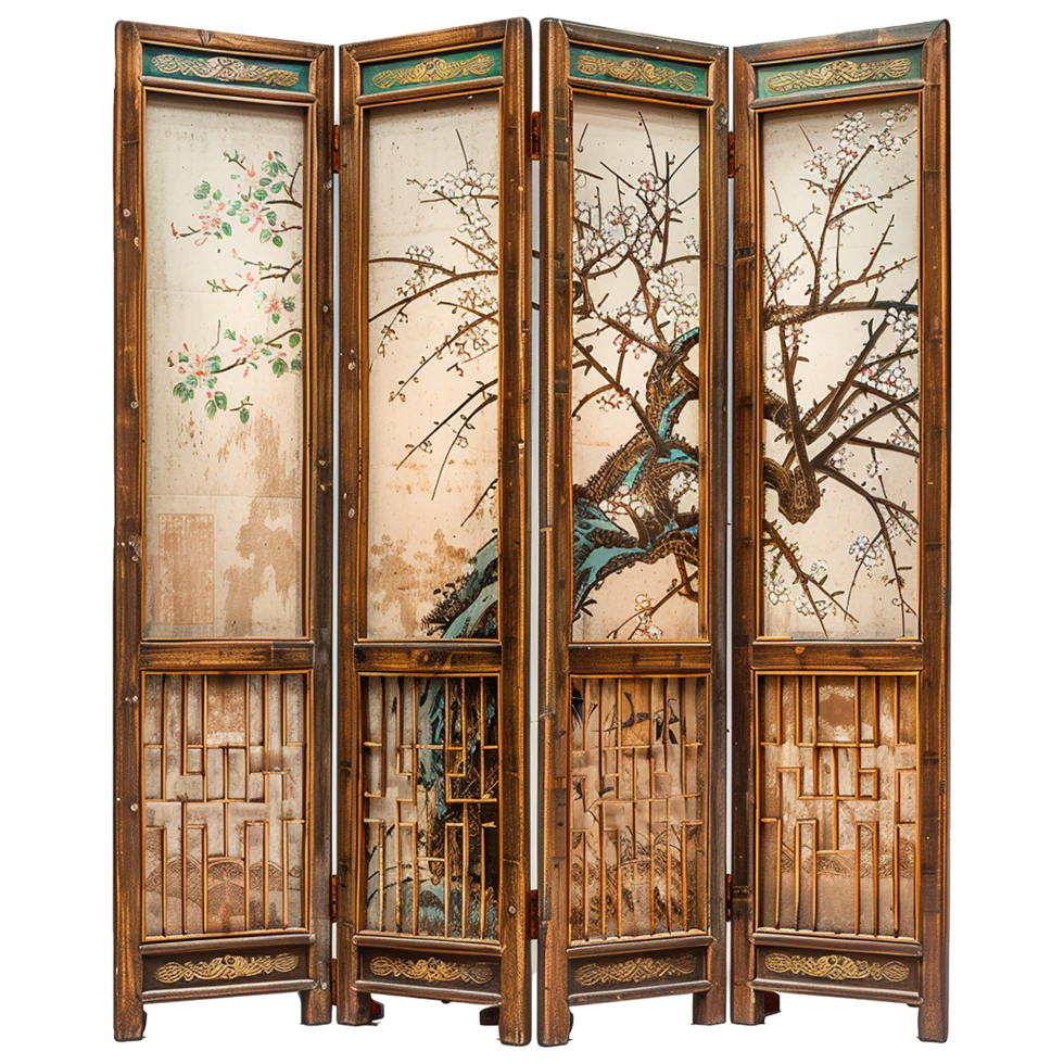 AI generated Folding chinese partition screen on transparent background png