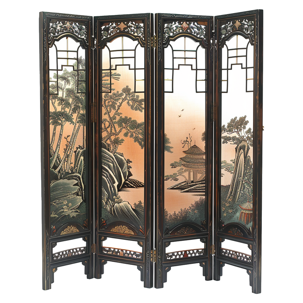 AI generated Folding chinese partition screen on transparent background png