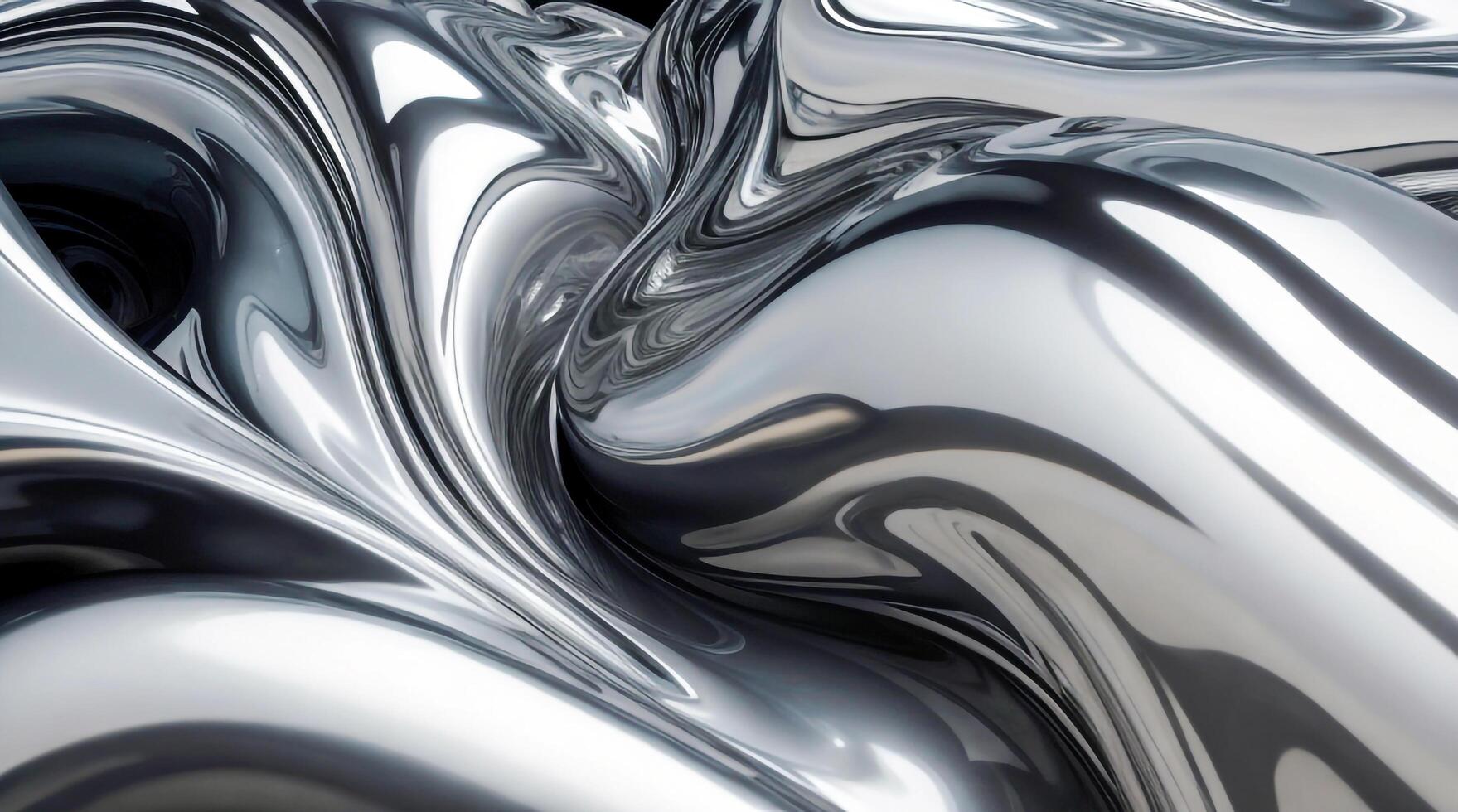 AI generated Chrome glossy abstract metallic steel liquid shiny fluid sliver futuristic background texture design photo