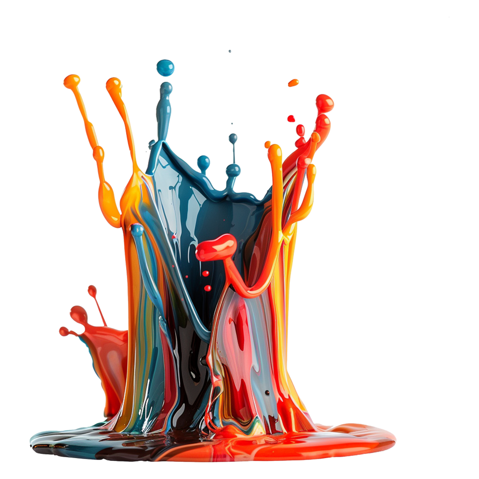 AI generated Colorful liquid paint splash isolated on transparent background png