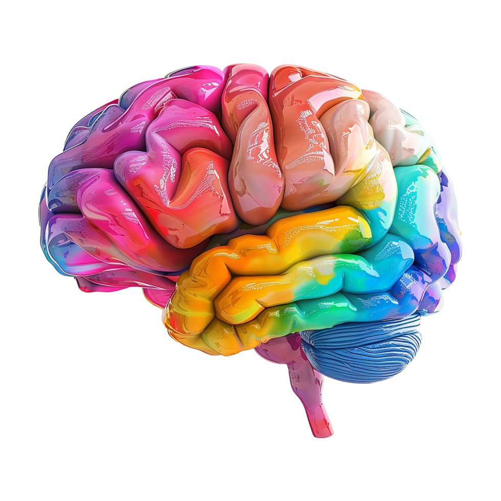 ai gerado colorida cérebro isolado em transparente fundo png