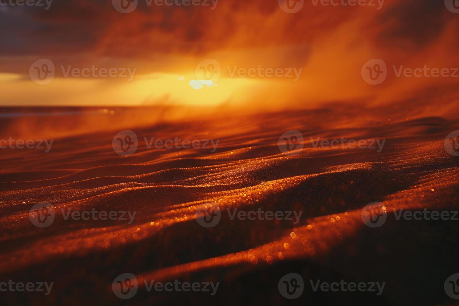 AI generated beautiful orange sunset over the sand photo