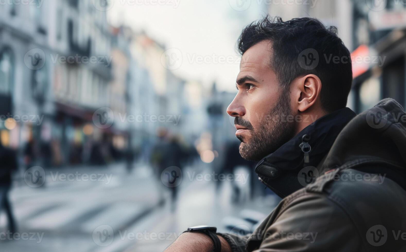 AI generated Outdoor portrait in profile of a modern middle-aged man on the street photo