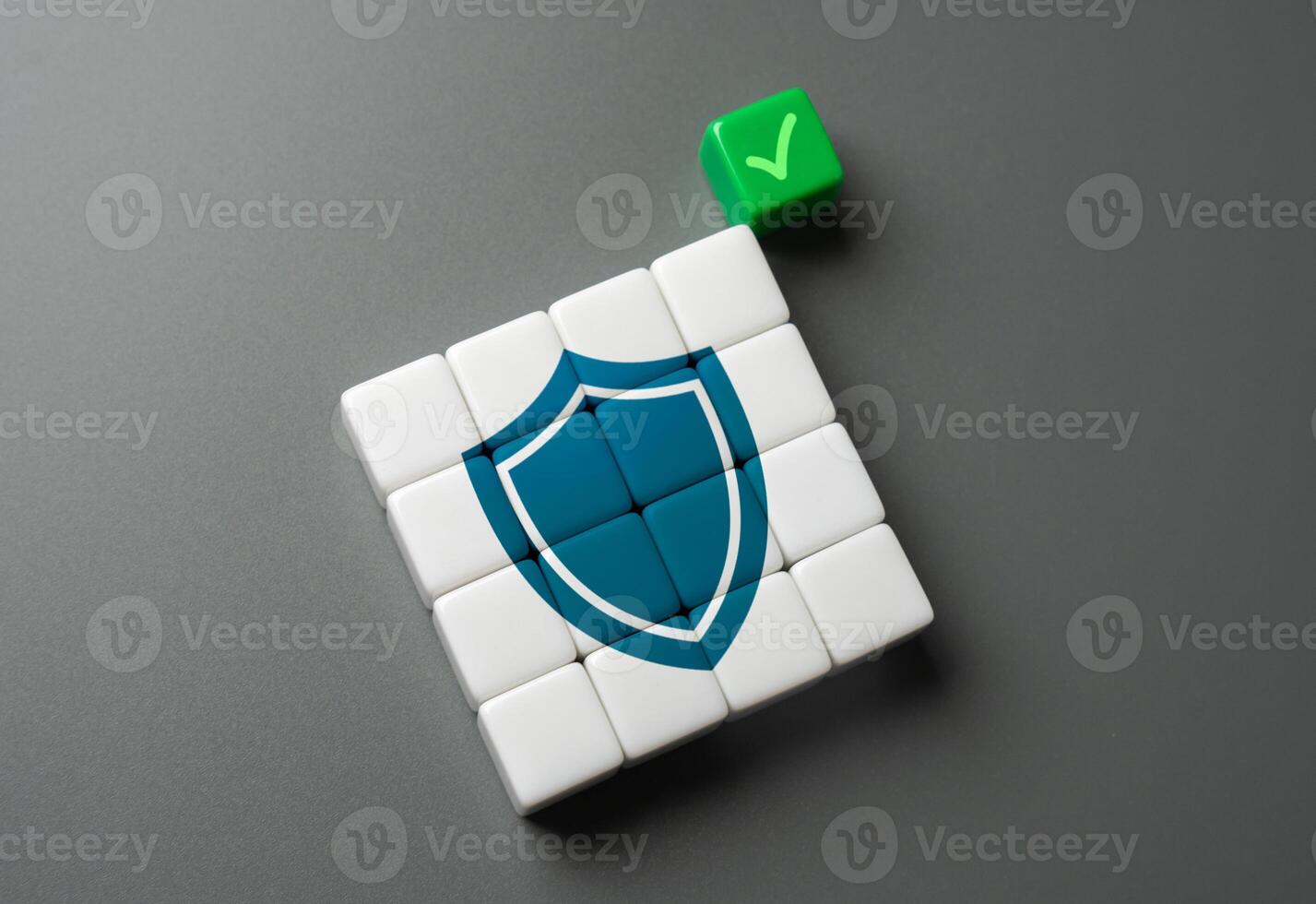 Protection is enabled and working. Shield and green checkmark. Legal protection. Insurance. Safety of investments. Security and legality. Good immunity. Cyber security photo