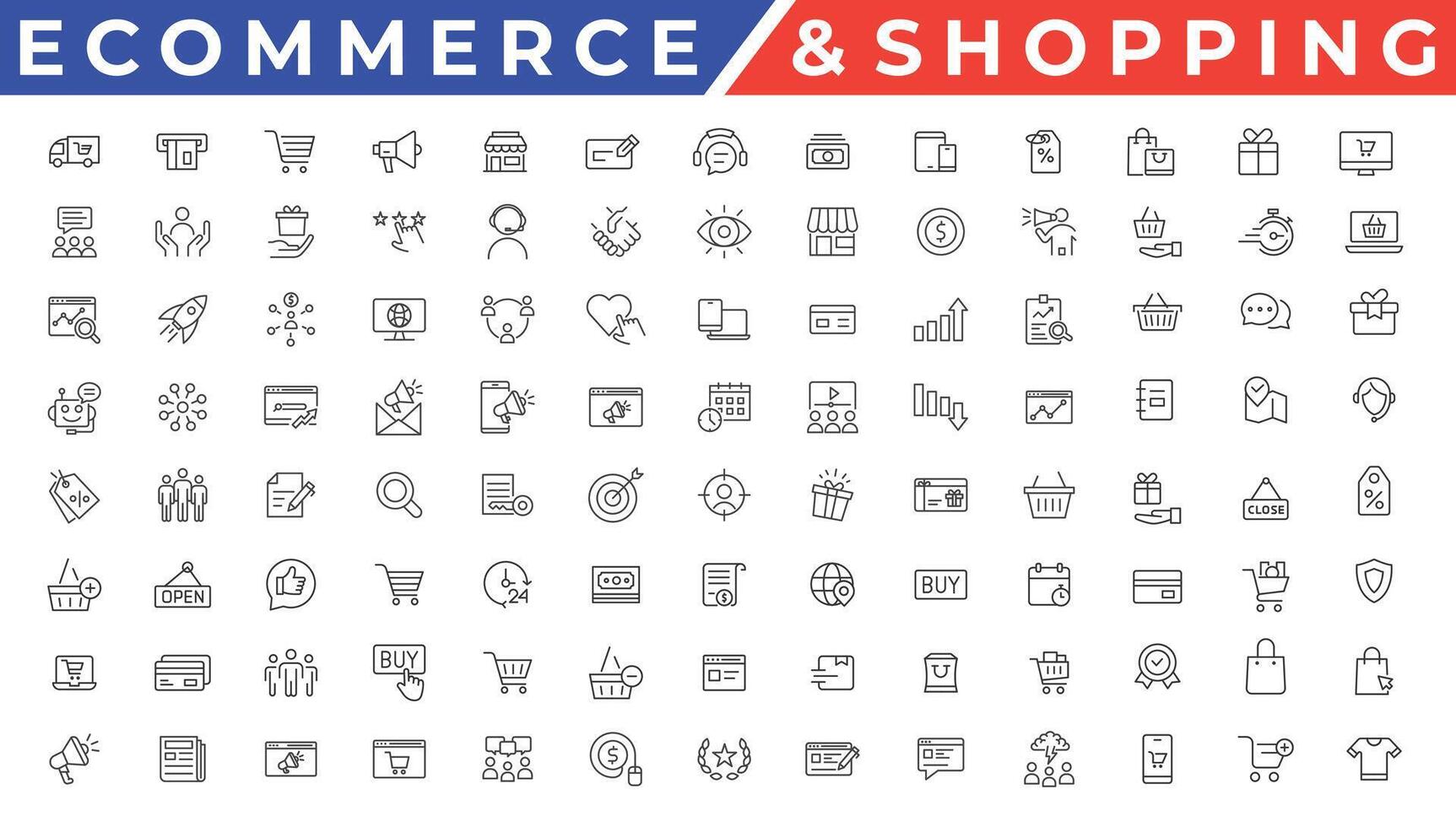 conjunto de iconos de compras. colección de iconos de comercio electrónico. compras en línea iconos de líneas finas. vector de iconos de tienda