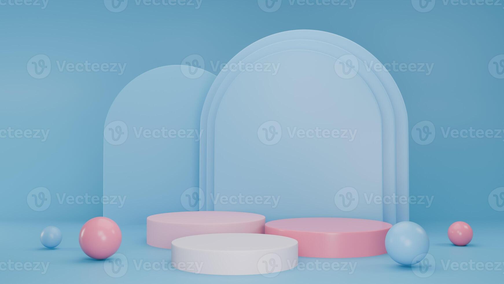 3D Rendering Abstract blue and pink background with podium photo